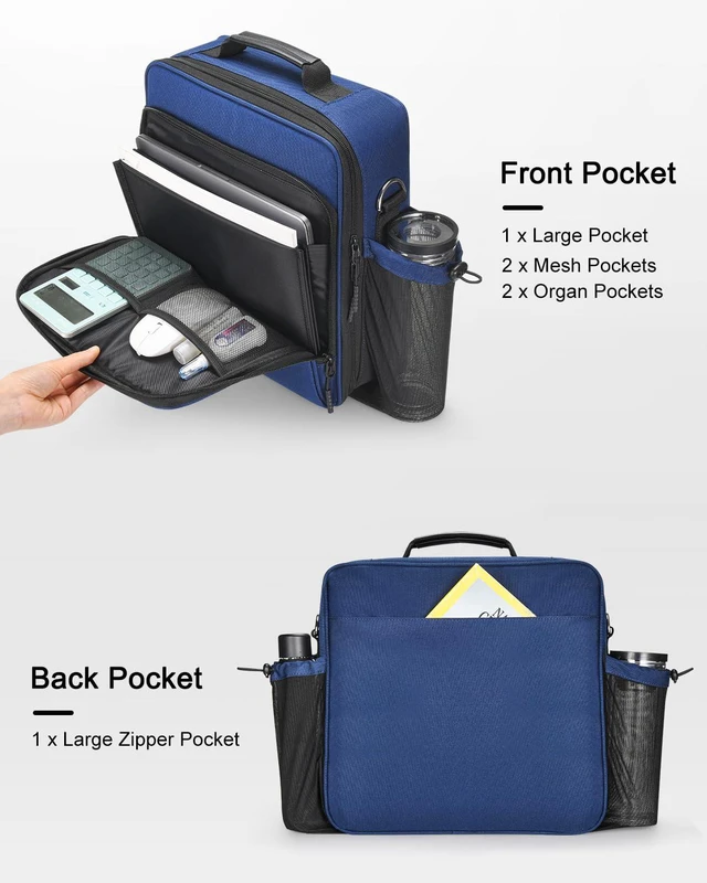 Alt view image 3 of 7 - 3 Inch 3-Ring Zipper Binder with Water Bottle Holder and Handle Zip Up Binder with Shoulder Strap, 700 Sheet Capacity, Compatible with 13" MacBook/Tablet, for School, Office, Dark Blue