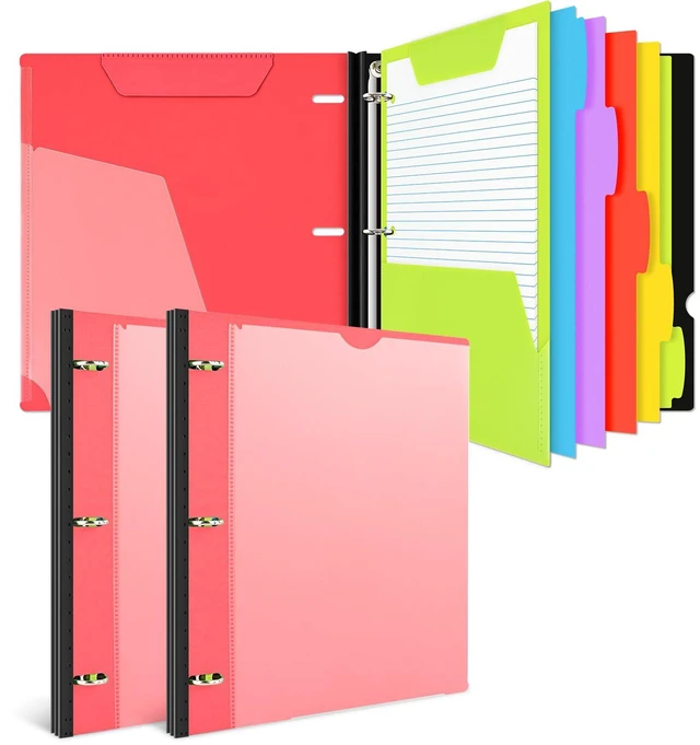 Main image of All-in-one Telescoping Binder Notebook- 2PCS, 3 Ring Notebook Binder with 1 Plastic Movable Pocket Folder,5 Plastic Subject dividers and Graph Paper and College Ruled Paper - Red