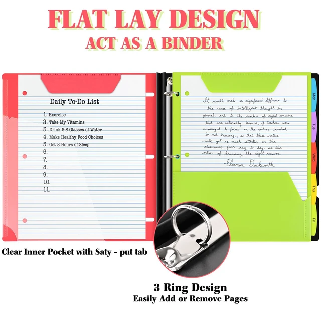 Alt view image 3 of 7 - All-in-one Telescoping Binder Notebook- 2PCS, 3 Ring Notebook Binder with 1 Plastic Movable Pocket Folder,5 Plastic Subject dividers and Graph Paper and College Ruled Paper - Red