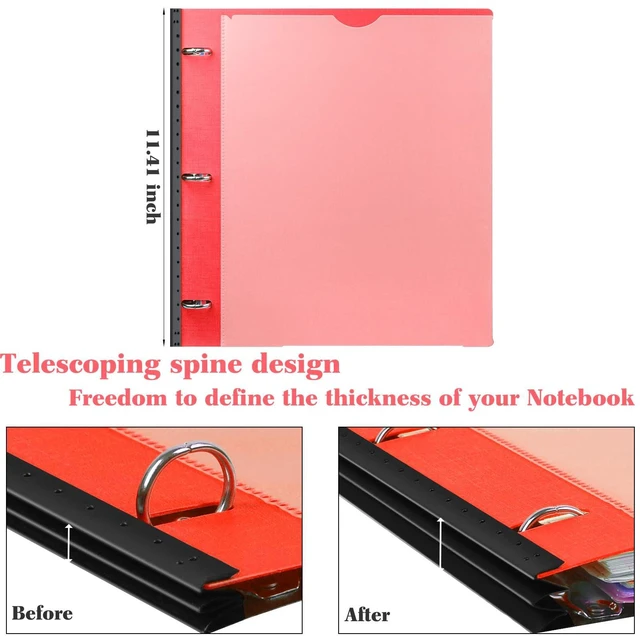 Alt view image 4 of 7 - All-in-one Telescoping Binder Notebook- 2PCS, 3 Ring Notebook Binder with 1 Plastic Movable Pocket Folder,5 Plastic Subject dividers and Graph Paper and College Ruled Paper - Red