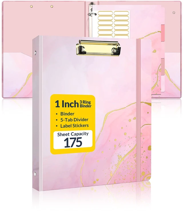 Main image of Pink Marble 1 Inch 3 Ring Clipboard Binder with Dividers, Letter Size