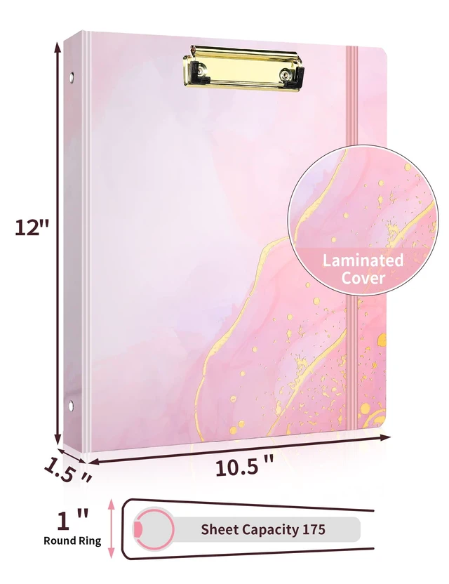 Alt view image 2 of 7 - Pink Marble 1 Inch 3 Ring Clipboard Binder with Dividers, Letter Size