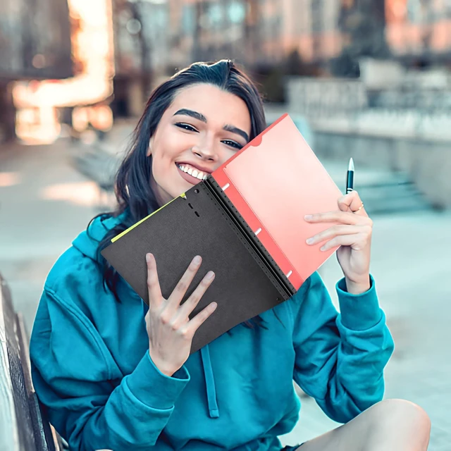 Alt view image 7 of 7 - All-in-one Telescoping Binder Notebook- 2PCS, 3 Ring Notebook Binder with 1 Plastic Movable Pocket Folder,5 Plastic Subject dividers and Graph Paper and College Ruled Paper - Red