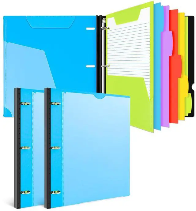 Main image of All-in-one Telescoping Binder Notebook - 2PCS, Refillable 3 Ring Notebook Binder with 1 plastic movable pocket folder,5 plastic subject dividers and graph paper and college ruled paper - Blue