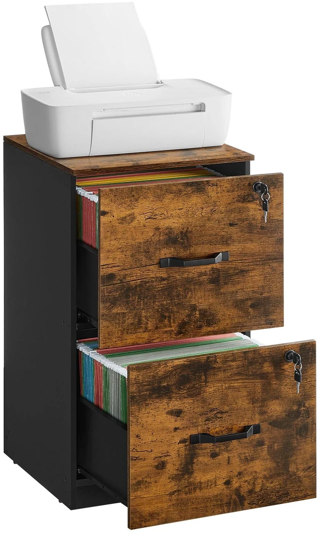 Main image of 2 Drawer File Cabinet with Locks, for A4, Letter Sized Documents Filing Cabinet for Hanging File Folders, Home Office, Rustic Brown and Ink Black, CUSTOS Collection UOFC061B01