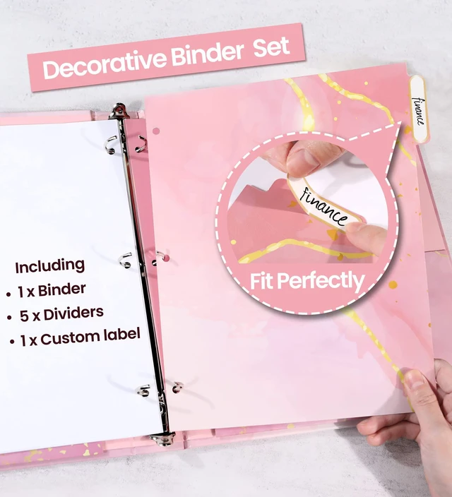 Alt view image 4 of 7 - Pink Marble 1 Inch 3 Ring Clipboard Binder with Dividers, Letter Size