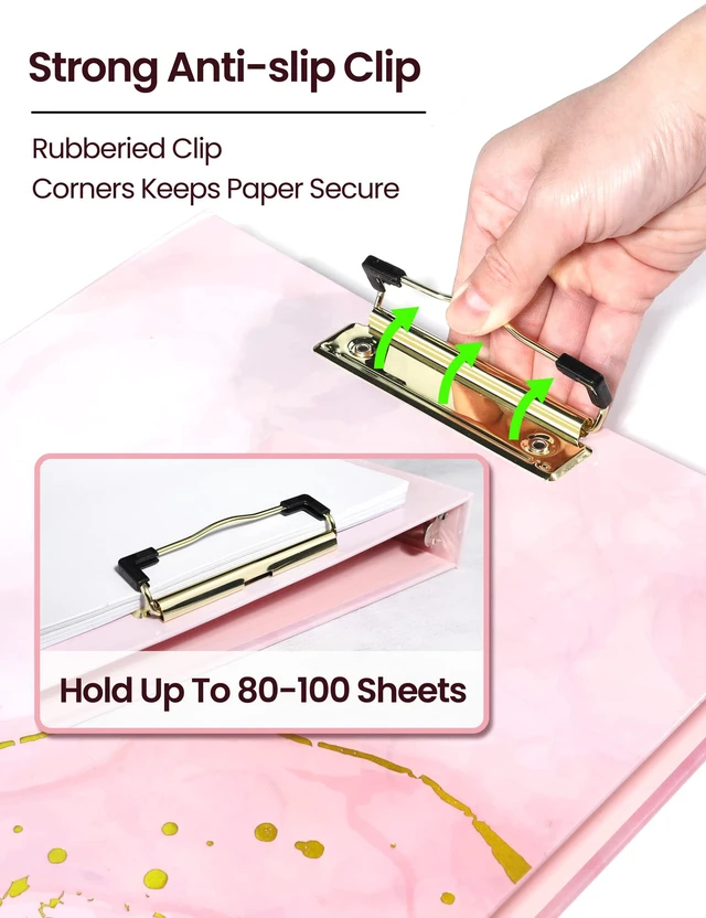 Alt view image 3 of 7 - Pink Marble 1 Inch 3 Ring Clipboard Binder with Dividers, Letter Size