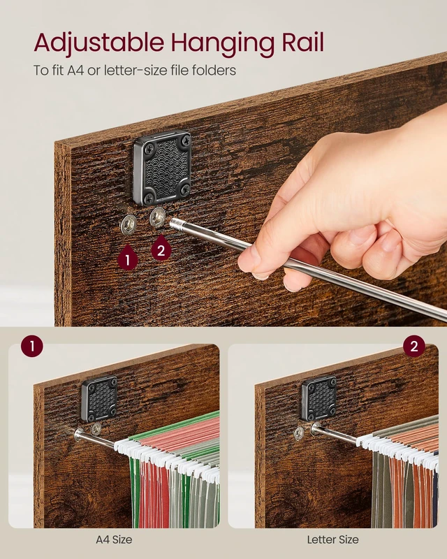 Alt view image 5 of 7 - 2 Drawer File Cabinet with Locks, for A4, Letter Sized Documents Filing Cabinet for Hanging File Folders, Home Office, Rustic Brown and Ink Black, CUSTOS Collection UOFC061B01