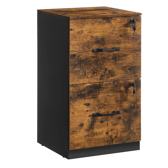 Alt view image 7 of 7 - 2 Drawer File Cabinet with Locks, for A4, Letter Sized Documents Filing Cabinet for Hanging File Folders, Home Office, Rustic Brown and Ink Black, CUSTOS Collection UOFC061B01