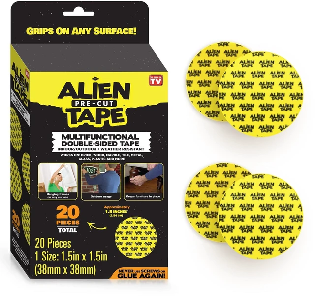 Main image of Alientape Pre Cut 20 Piece Set Double Sided Tape Multipurpose Removable Adhesive Transparent Grip Mounting Strips Washable Strong Sticky Heavy Duty for Carpet Photo Frame Poster Décor As Seen On TV