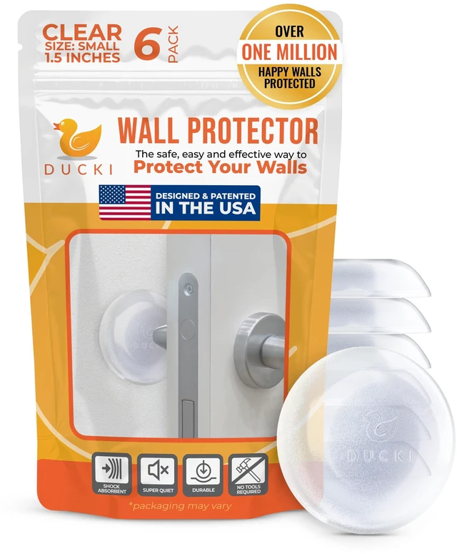 Main image of Door Stoppers Wall Protector 1.5", Reusable & Self Adhesive - 6 Pack Clear Discreet Home Door Knob Wall Protector, Door Bumper with Adhesive - Rubber Door Stops, Shock Absorbent Door Handle Stopper