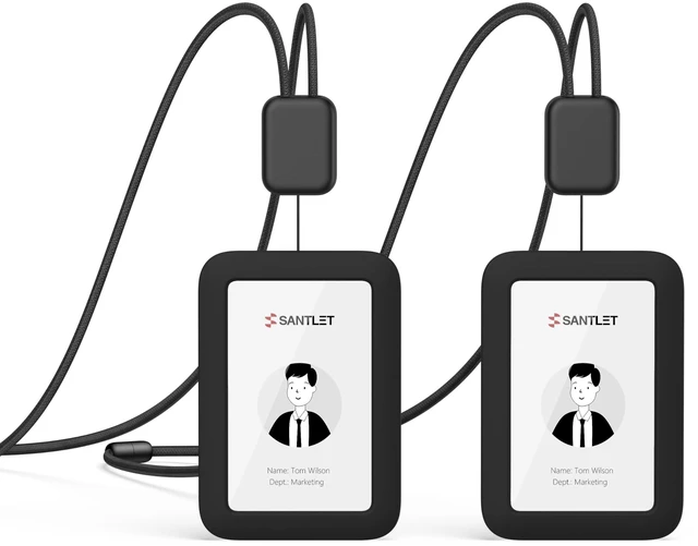Main image of Lanyards for ID Badges Holder, Soft Silicone, Retractable Cord Clean Quiet Profile with 2 Card Slots, Safety Breakaway Buckle for Office Staff Teachers Employees, 2PCS Vertical Black