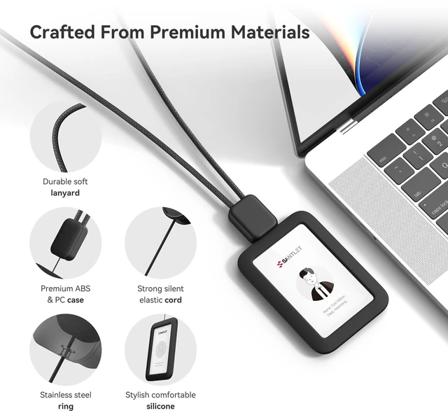 Alt view image 3 of 7 - Lanyards for ID Badges Holder, Soft Silicone, Retractable Cord Clean Quiet Profile with 2 Card Slots, Safety Breakaway Buckle for Office Staff Teachers Employees, 2PCS Vertical Black