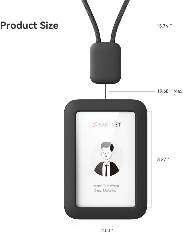 Alt view image 2 of 7 - Lanyards for ID Badges Holder, Soft Silicone, Retractable Cord Clean Quiet Profile with 2 Card Slots, Safety Breakaway Buckle for Office Staff Teachers Employees, 2PCS Vertical Black
