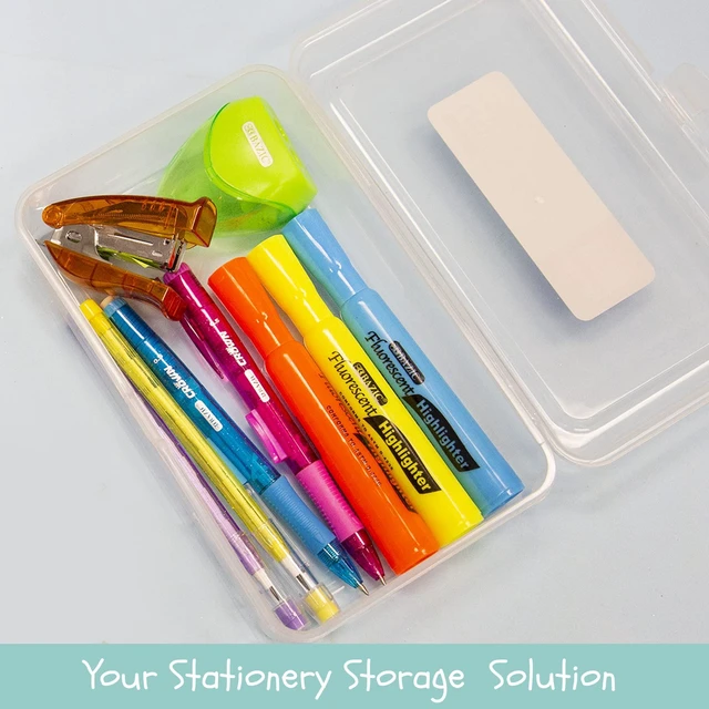 Alt view image 2 of 7 - Clear Multipurpose Pencil Box, Stackable, 24-Case Snap-latch lid for pens, Tools, Crafts, Supplies, Bulk pack, For home and office storage