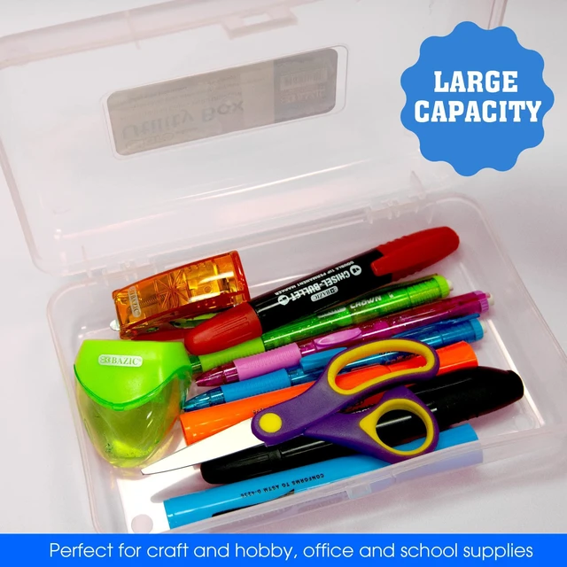 Alt view image 4 of 7 - Clear Multipurpose Pencil Box, Stackable, 24-Case Snap-latch lid for pens, Tools, Crafts, Supplies, Bulk pack, For home and office storage