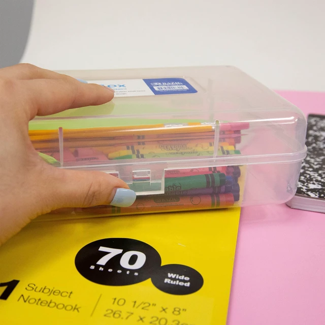 Alt view image 7 of 7 - Clear Multipurpose Pencil Box, Stackable, 24-Case Snap-latch lid for pens, Tools, Crafts, Supplies, Bulk pack, For home and office storage