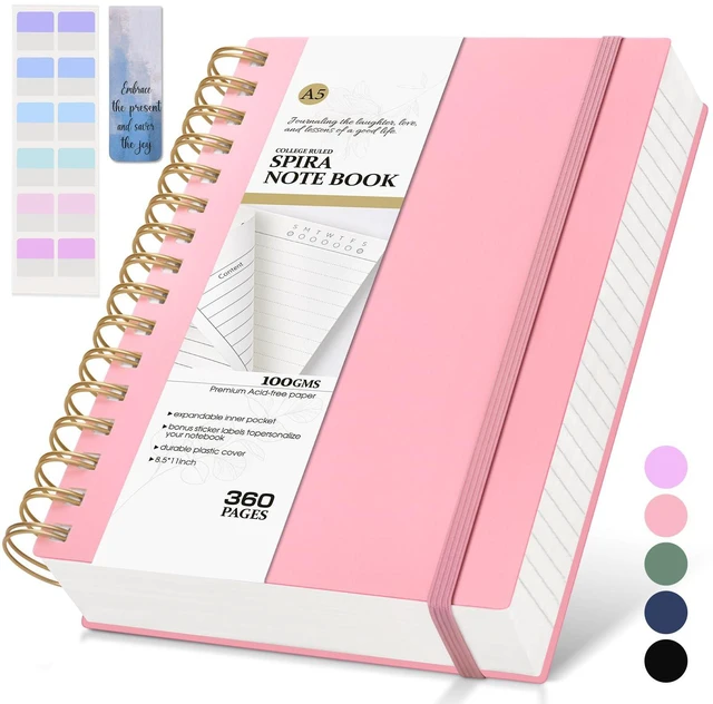 Main image of Pink Spiral Notebook Journal,360 Pages College Ruled Notebook, Lined Thick Journals for Women Men,A5 Thick Spiral Journal for Writing,100GSM Paper, Spiral Notebooks for Work School 5.5"x8.5"