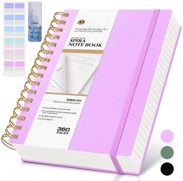 Main image of Spiral Notebook Journal,360 Pages College Ruled Notebooks,Lined Thick Journals for Women Men, A5 Thick Spiral Journal for Writing,100GSM Paper, Spiral Notebooks for Work School 5.5"x8.5" Purple