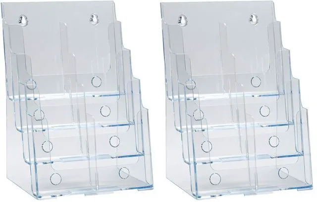 Main image of 252377, Clear Four-Tier Eight-Pocket Trifold Brochure Holder, Document Holder Desk Organizer for Countertop or Wall Mount Menu Holder Display Stand for Flyers, Leaflets and Pamphlets