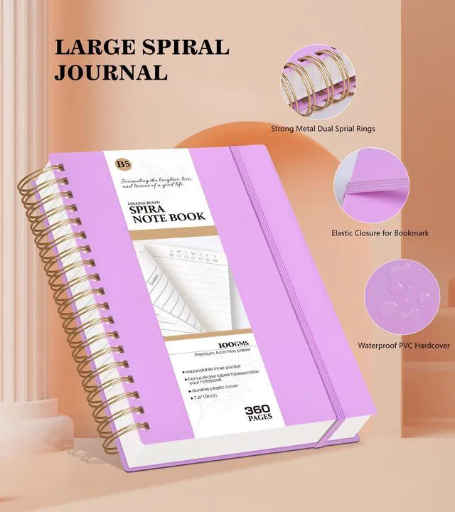 Alt view image 4 of 7 - Spiral Notebook Journal,360 Pages College Ruled Notebooks,Lined Thick Journals for Women Men, A5 Thick Spiral Journal for Writing,100GSM Paper, Spiral Notebooks for Work School 5.5"x8.5" Purple