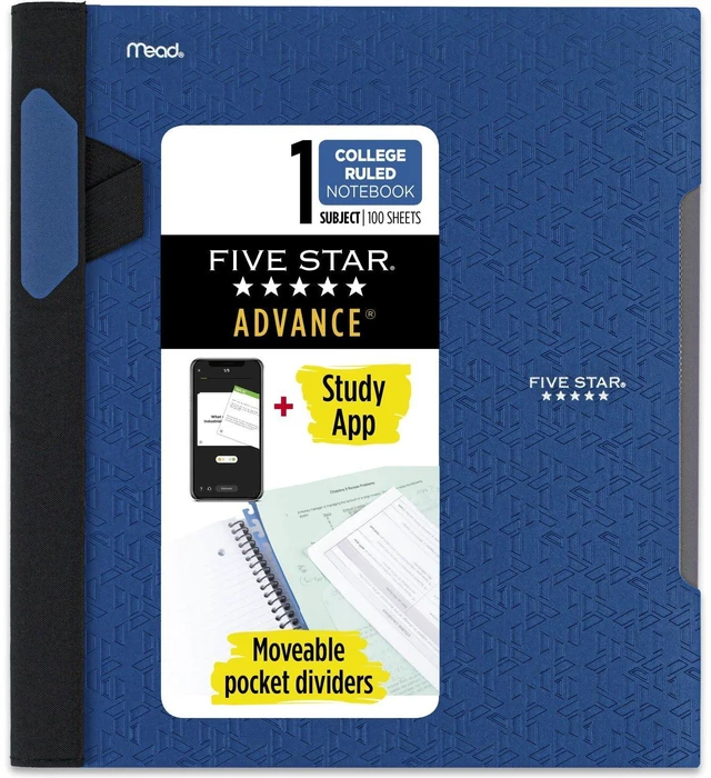 Main image of Advance Spiral Notebook + Study App, 1 Subject, College Ruled Paper, 8-1/2" x 11", 100 Sheets, Spiral Guard, Movable Tabbed Dividers, Color Selected For You, 1 Count (06322)