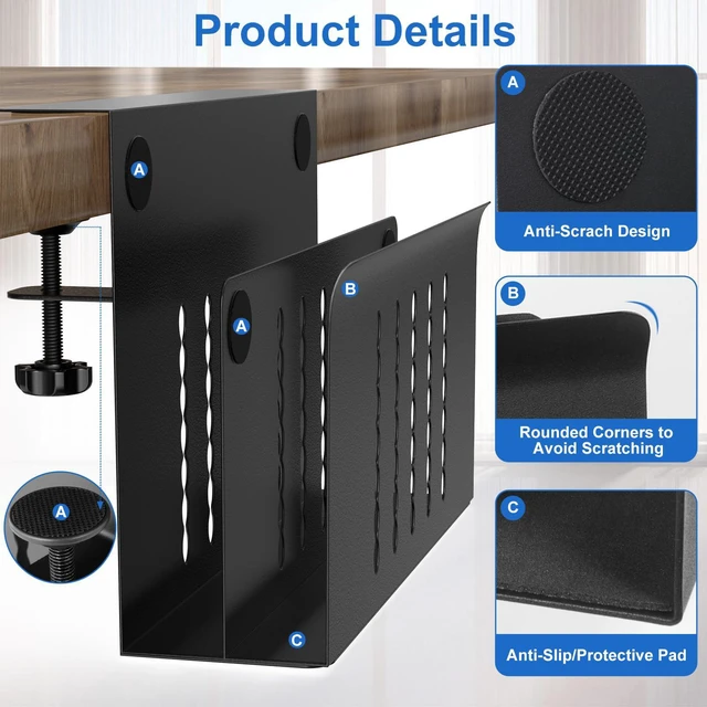 Alt view image 2 of 7 - Desk Side Storage, 2 Tier Steel Hanging Desk Organizer with Magnetic Pen Holder, No Drilling Standing Desk Drawer Cable Management Tray, Under Desk Laptop Holder for Office, School&Home (Black)