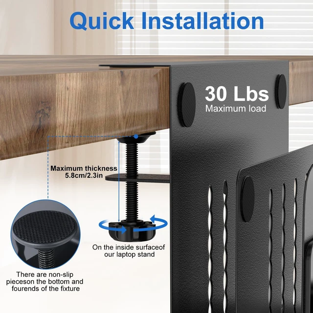 Alt view image 6 of 7 - Desk Side Storage, 2 Tier Steel Hanging Desk Organizer with Magnetic Pen Holder, No Drilling Standing Desk Drawer Cable Management Tray, Under Desk Laptop Holder for Office, School&Home (Black)