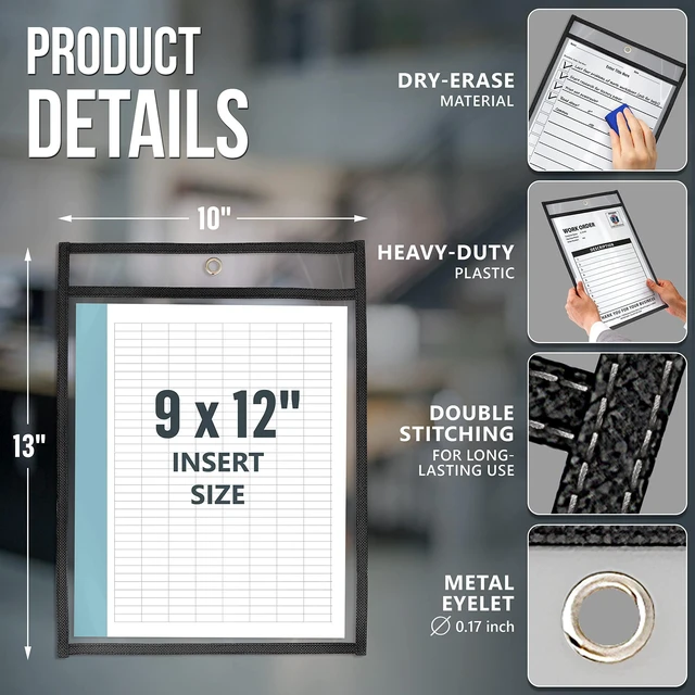 Alt view image 2 of 7 - 50 Pack Job Ticket Holders 9x12 Heavy Duty - Automotive Work Order Plastic Sleeves - Clear Shop Ticket Holders - Repair Order Sleeves - Plastic Sleeve for Paper - Dry Erase Pockets - Work Order Folder