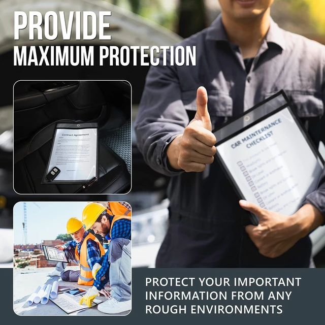 Alt view image 7 of 7 - 50 Pack Job Ticket Holders 9x12 Heavy Duty - Automotive Work Order Plastic Sleeves - Clear Shop Ticket Holders - Repair Order Sleeves - Plastic Sleeve for Paper - Dry Erase Pockets - Work Order Folder