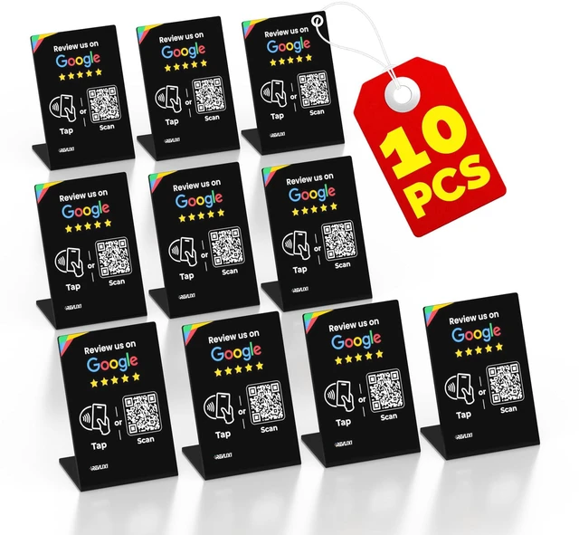 Main image of Google Review Stand (10 PCS)- Boost Reviews w/Reusable Google Review Tap Card Stand & QR Code Stand -No App, No Subscription-Android & iPhone Compatible -Boost Google Reviews for Online Growth