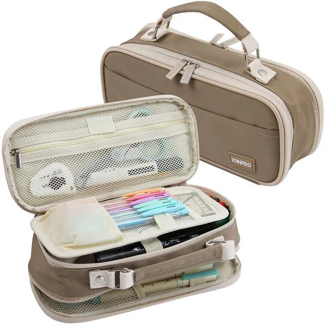 Main image of Large Capacity Pencil Case, 4 Compartment Pen Pouch Organizer with Double Zipper, Storage Bag for School, Office, Teen Girl Boy Men Women