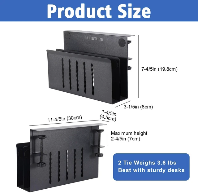 Alt view image 5 of 7 - Desk Side Storage, 2 Tie Laptop Holder No Drill Clamp On Organizer Steel Side Desk Organizer, Clamp on Laptop Mount with Pen Holder, Hanging Storage for Home Office, Fits 0.3" to 2.8"