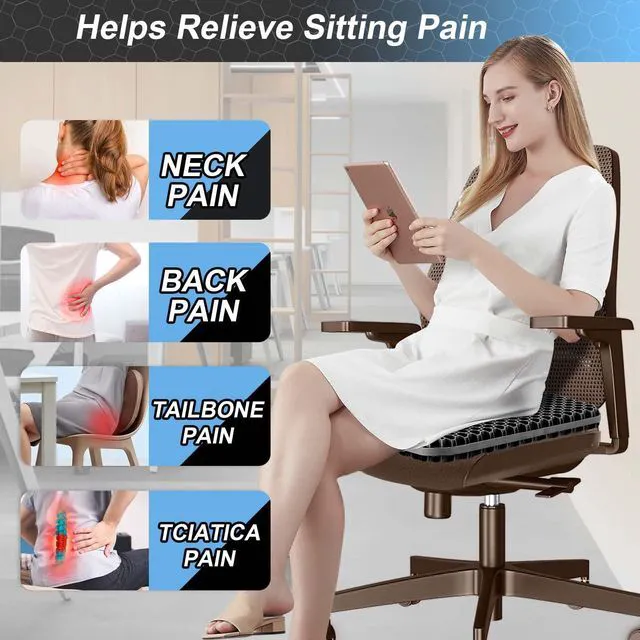 Alt view image 2 of 6 - Seat Cushion, Gel Seat Cushion for Long Sitting Back Pain, Sciatica, Tailbone Pain Relief Pad, 19in Seat Cushion for Office Chair, Wheelchair Cushion, Car Cushion, Long Trips