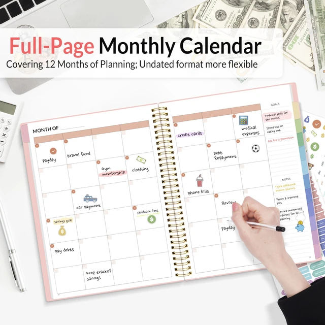 Alt view image 2 of 7 - Budget Planner - Monthly Budget Book with Expense Tracker Notebook, A4(8.5" x 11") Undated 12 Month Bill Organizer & Finance Planner to Manage Your Money, Account Book with Colorful Tab, Pink