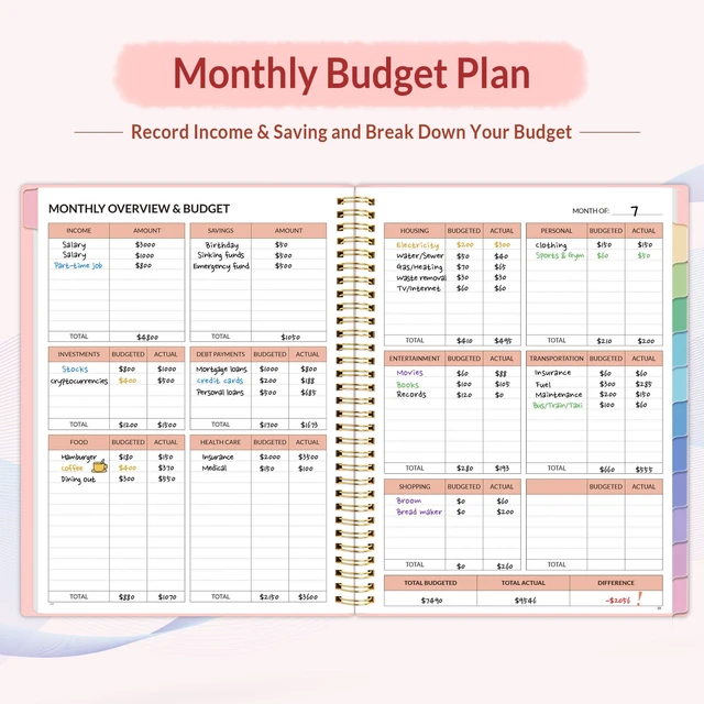 Alt view image 3 of 7 - Budget Planner - Monthly Budget Book with Expense Tracker Notebook, A4(8.5" x 11") Undated 12 Month Bill Organizer & Finance Planner to Manage Your Money, Account Book with Colorful Tab, Pink