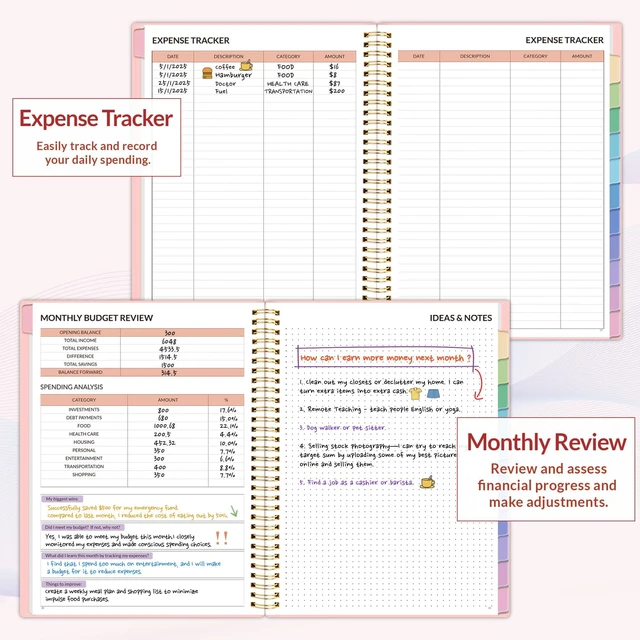 Alt view image 4 of 7 - Budget Planner - Monthly Budget Book with Expense Tracker Notebook, A4(8.5" x 11") Undated 12 Month Bill Organizer & Finance Planner to Manage Your Money, Account Book with Colorful Tab, Pink
