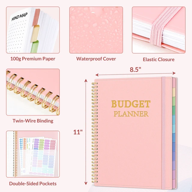 Alt view image 6 of 7 - Budget Planner - Monthly Budget Book with Expense Tracker Notebook, A4(8.5" x 11") Undated 12 Month Bill Organizer & Finance Planner to Manage Your Money, Account Book with Colorful Tab, Pink