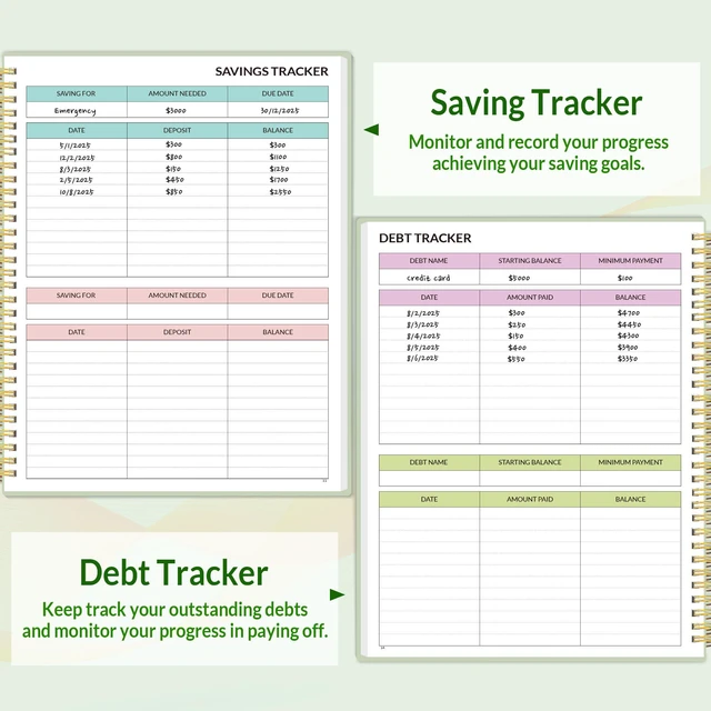 Alt view image 5 of 7 - Budget Planner - Monthly Budget Book with Expense Tracker Notebook, A4(8.5" x 11") Undated 12 Month Bill Organizer & Finance Planner to Manage Your Money, Account Book with Colorful Tab, Green