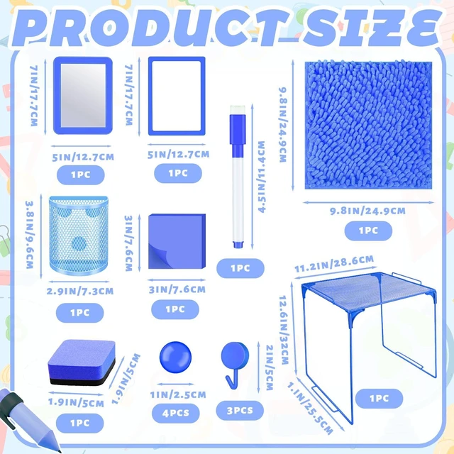 Alt view image 2 of 7 - Locker Accessories with Locker Shelf Locker Mirror Magnetic Pen Holder Sticky Note Whiteboard Mat Blue Locker Organizer for Work Mesh Metal Shelf Accessories Kit for School Office Supplies