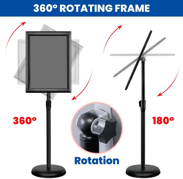 Alt view image 5 of 7 - 3 Pack 11x17 Inch Sign Holder Stand, Adjustable Pedestal Sign Stand, Heavy Duty Floor Standing Sign Holder, Aluminum Snap Open Frame Poster Stand, Vertical & Horizontal Display (Black)