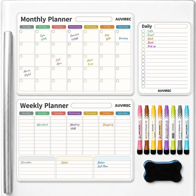 Main image of Magnetic Calendar for Refrigerator, Fridge Calendar 3-Pack Monthly Weekly Daily Dry Erase Calendar Planner Set with Nano-Tech Surface, 17"x12" Magnetic Whiteboard, 8 Markers & Eraser