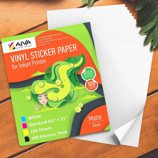 Alt view image 7 of 7 - Printable Vinyl Sticker Paper for Inkjet Printer - Matte White - 100 Self-Adhesive Sheets - Waterproof Decal Paper - Standard Letter Size 8.5"x11"