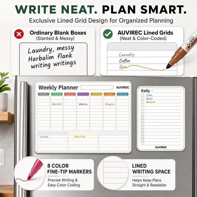 Alt view image 3 of 7 - Magnetic Calendar for Refrigerator, Fridge Calendar 3-Pack Monthly Weekly Daily Dry Erase Calendar Planner Set with Nano-Tech Surface, 17"x12" Magnetic Whiteboard, 8 Markers & Eraser