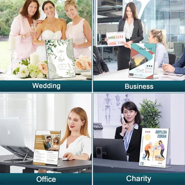 Alt view image 6 of 7 - 14 Pack Acrylic Sign Holder 8.5x11 Inches, Clear Tabletop Plastic Paper Display Stand, L-Shape Vertical Menu Holder Stand, Photo Picture Frame Flyer Display Stand for Restaurants, Store,Office Desktop