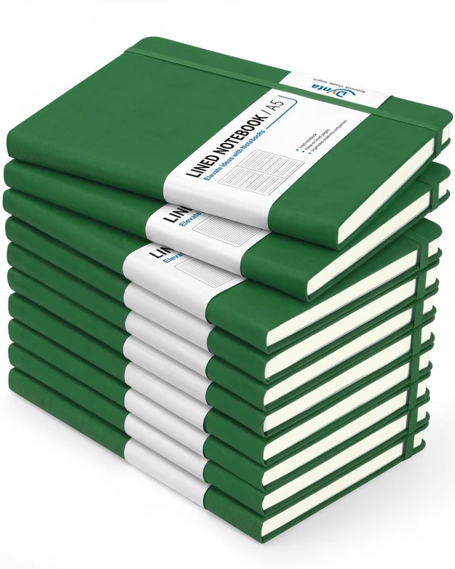 Main image of Hardcover Journal Notebooks, 10 Packs A5 Lined Journals Bulk for Writing 200 Pages/100Sheets, 8.4 x 5.8 inch, Classic Ruled Notebook for Work/Travel/College/Note Taking(Dark Green)