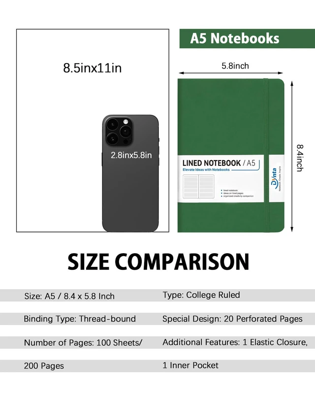 Alt view image 2 of 7 - Hardcover Journal Notebooks, 10 Packs A5 Lined Journals Bulk for Writing 200 Pages/100Sheets, 8.4 x 5.8 inch, Classic Ruled Notebook for Work/Travel/College/Note Taking(Dark Green)