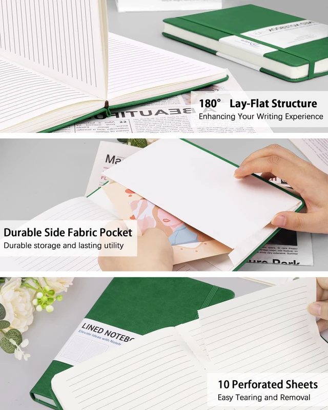 Alt view image 3 of 7 - Hardcover Journal Notebooks, 10 Packs A5 Lined Journals Bulk for Writing 200 Pages/100Sheets, 8.4 x 5.8 inch, Classic Ruled Notebook for Work/Travel/College/Note Taking(Dark Green)