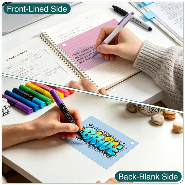Alt view image 4 of 6 - Index Cards 4x6 with Ring, 320 Sheets, Ruled Colored Flash Cards for Effective Studying and Note-Taking, Note Cards, Essential School Supplies for College & Office, Home Organization & Study Supplies