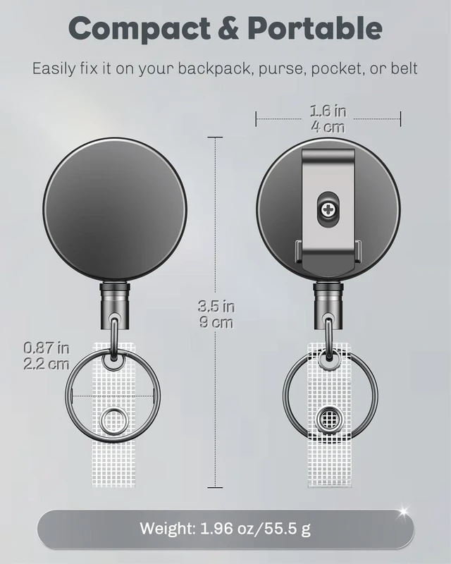 Alt view image 2 of 7 - 5 Pack Metal Retractable Keychain Heavy Duty Retractable Badge Reel for Badge Holder All Metal Casing with Stainless Steel Spring Coil 27.5 Inch Nylon Rope Belt Clip and Key Ring